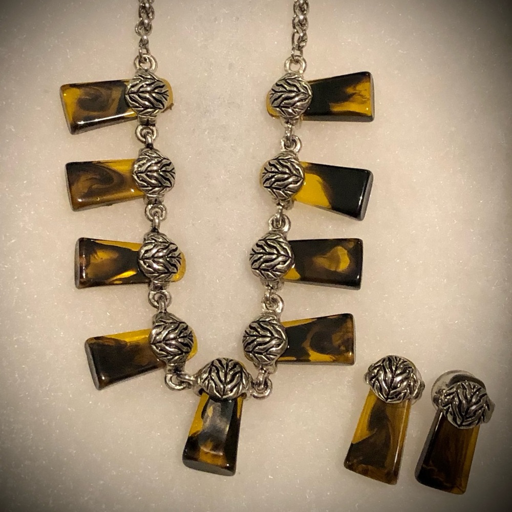Vintage Tigers Eye Silver Necklace & Matching Earrings